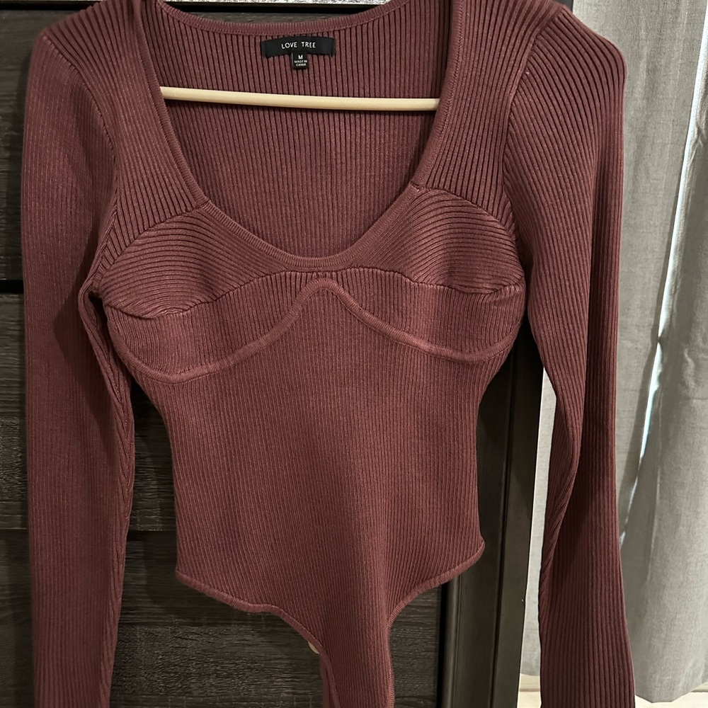 Love Tree Women's Ribbed Bodysuit - Dusty Rose